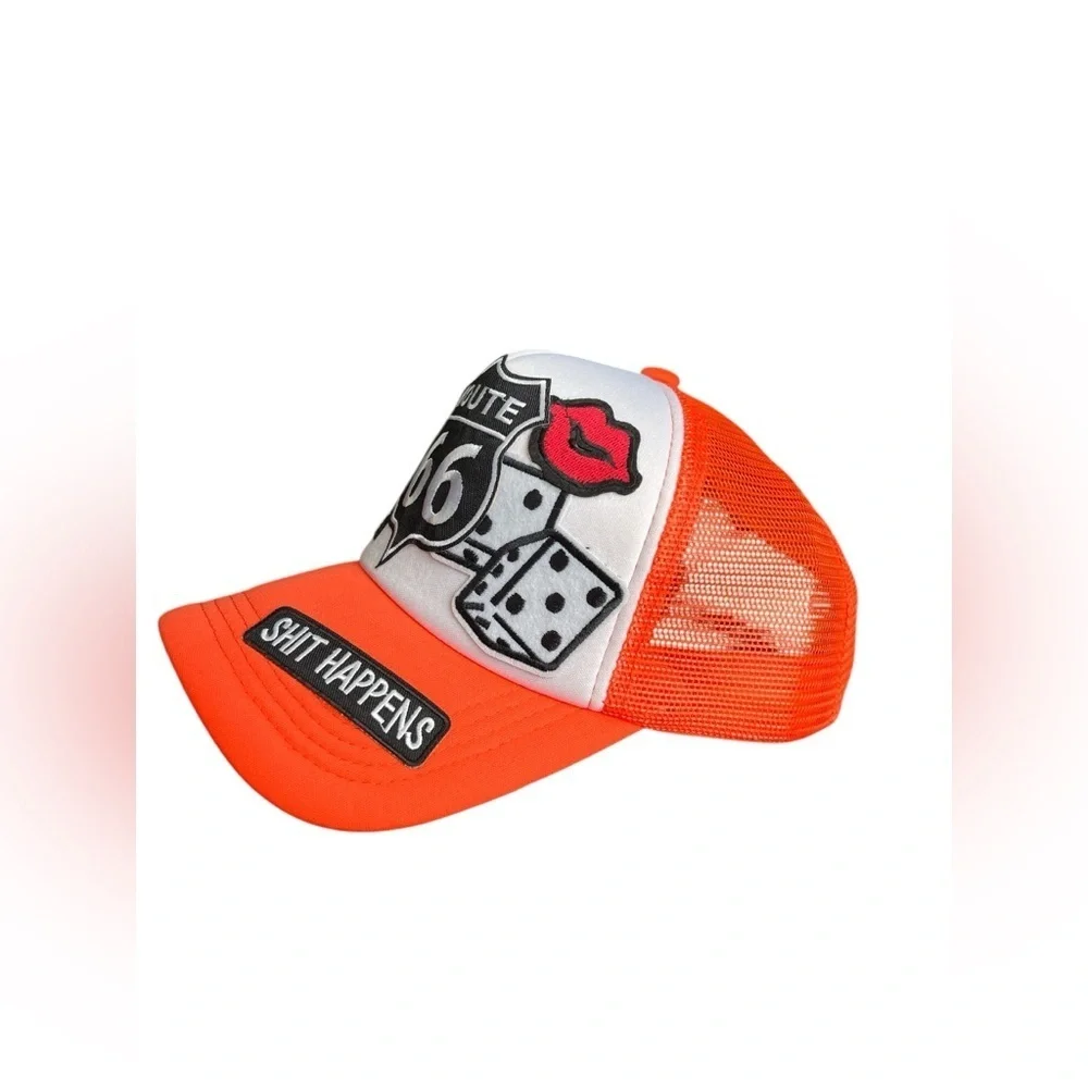 Route 66 orange patch work snap back trucker hat - Picture 2 of 3